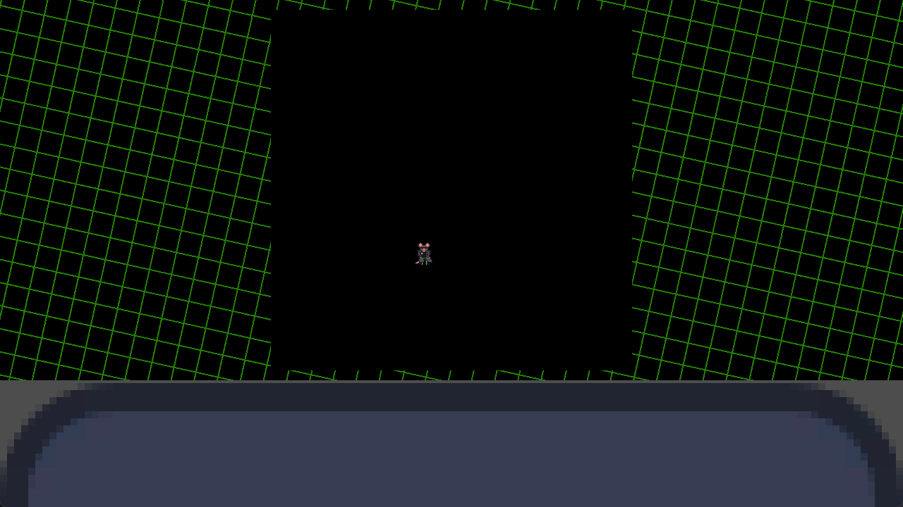 Early prototype of The G.N.A.W. Protocol. A small mouse guy holding a gun moves around a black square. The top of the default Godot icon is blown up and taking up the bottom third of the screen. There is a Matrix-green square grid slowly scrolling behind the arena.